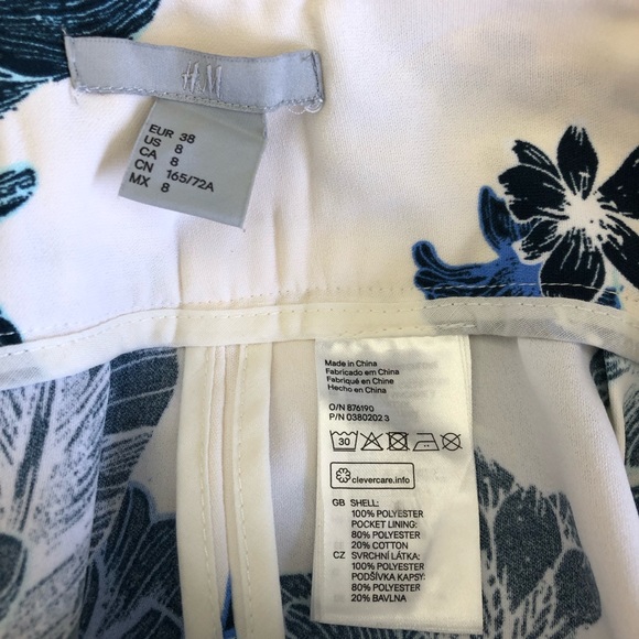 H&M FLORAL PATTERN CULOTTES SIZE 8 SIDE ZIPPER TWO SIDE POCKETS - Picture 8 of 8